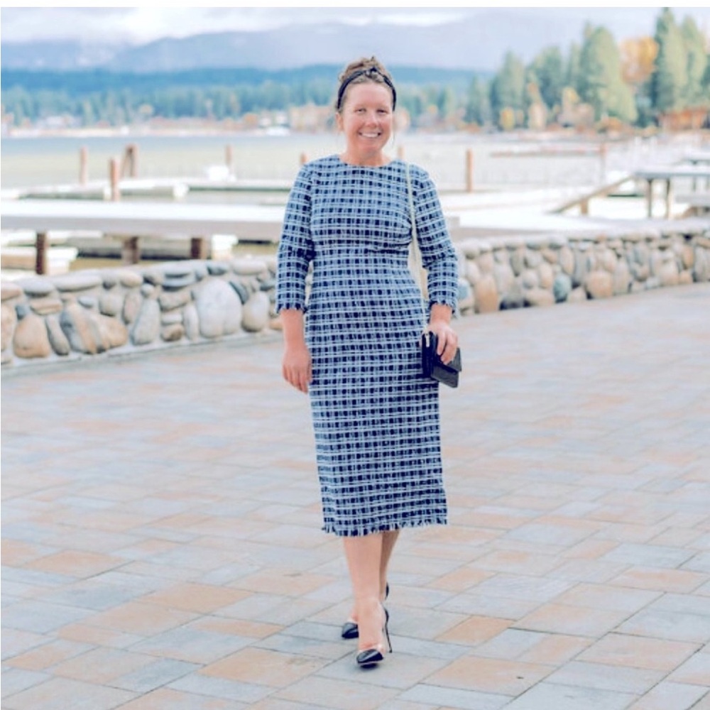 NWOT Elegant Navy Tweed Dress